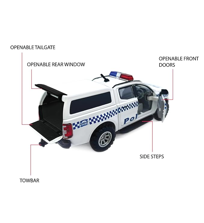 Centy Australian Police UTE Pull Back Police Toy Car with Door Openable for 3Y+ White-Blue Colour