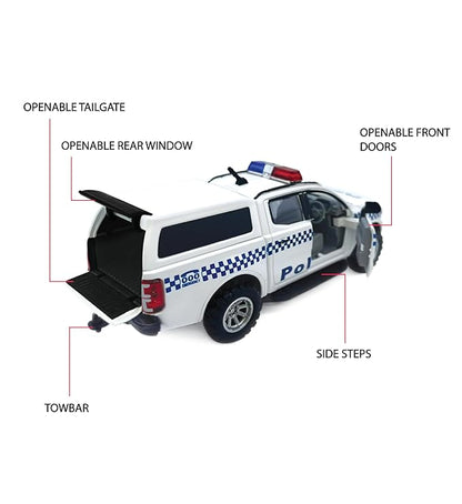 Centy Australian Police UTE Pull Back Police Toy Car with Door Openable for 3Y+ White-Blue Colour