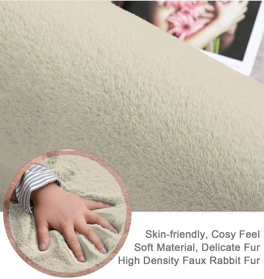 Luxe Home International Ruffle Floor Rug Rabbit Fur 1000 GSM Living Room Rectangular Foot Mats 4 x 6 Ft Colour Beige