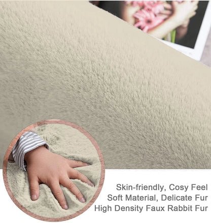 Luxe Home International Ruffle Floor Rug Rabbit Fur 1000 GSM Living Room Rectangular Foot Mats 4 x 6 Ft Colour Beige