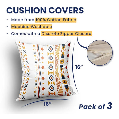 Urban Space Decorative Cotton Cushion Cover Set of 3 Cushion Covers for Sofa, Bedroom, Living Room Motif Mustard