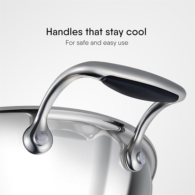 Stahl Artisan Triply Stainless Steel Round Bottom Kadhai With Lid | Extra Deep Kadai | 2.3 L | 22 Cm