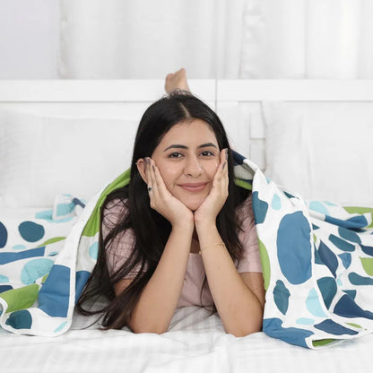 Divine Casa 100% Cotton All Season Reversible Dohar Double Bed Size AC Blanket Lightweight Bed Blanket TC - 120 Colour Emerald and Aqua