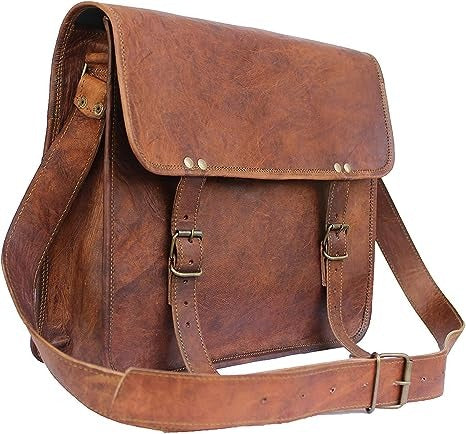 Craftshades – 11*15 Inch | Single Pocket Handcrafted Vintage Goat Leather Laptop Bag Leather Bag | 100% Genuine Leather