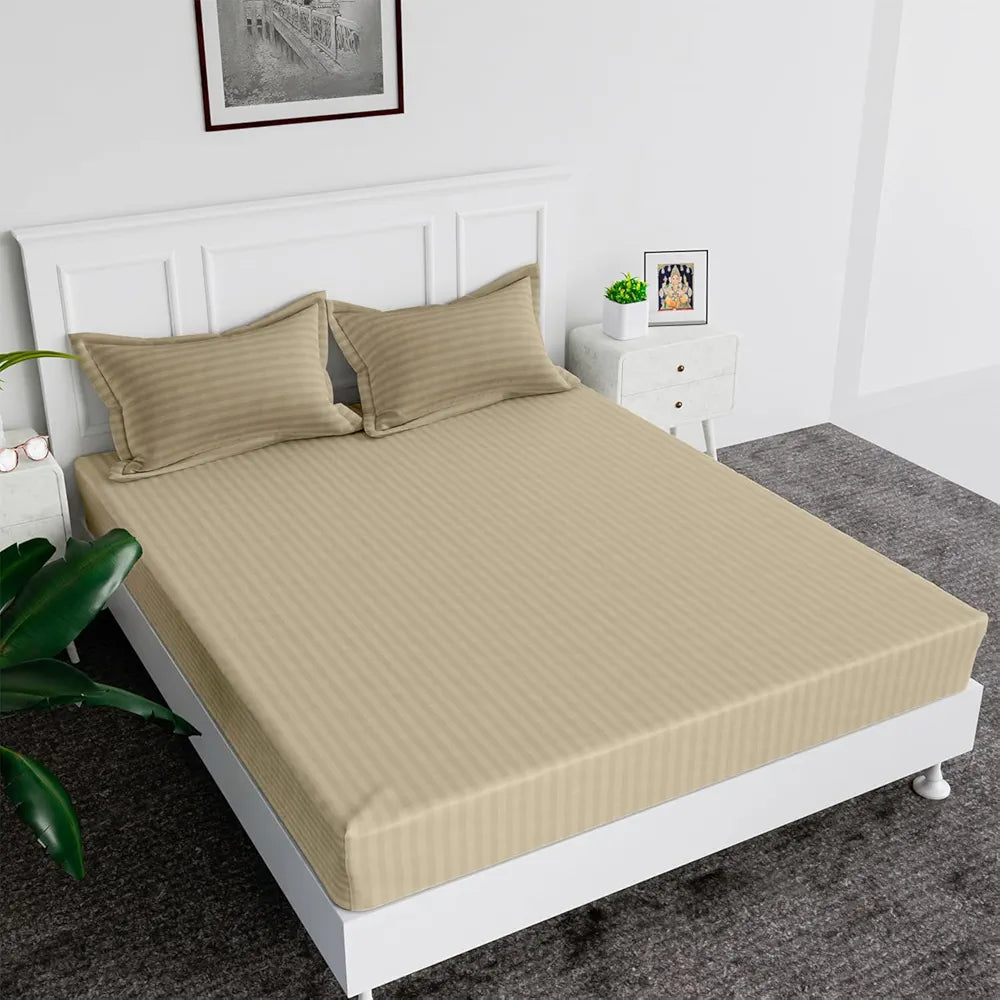 Kuber Industries Double Bedsheet with 2 Pillow Covers 144 TC Glace Cotton Bedsheet  Hotel Bedroom Cream