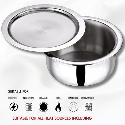 Vinod Platinum Triply Stainless Steel Tope with Stainless Steel Lid 2.5 litres Capacity (18 cm Diameter) - Silver