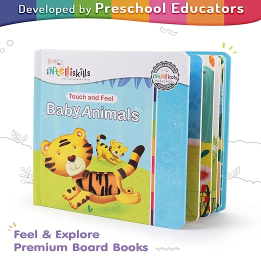 Firstcry Intelliskills Premium Touch & Feel Baby Animals Board Book for Kids | Pre-school Learning & Educational Book for Boys & Girls