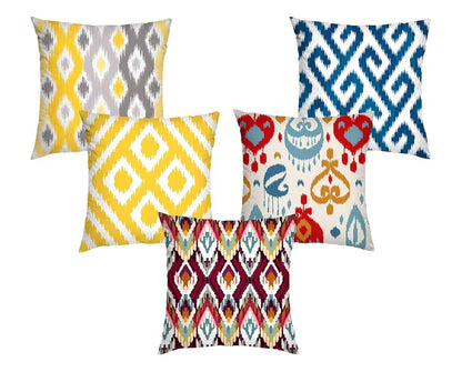Aerohaven Set of 5 Aqua Blue & Orange Ikat Design Cushion Covers Modern Sofa Throw Pillow Cases