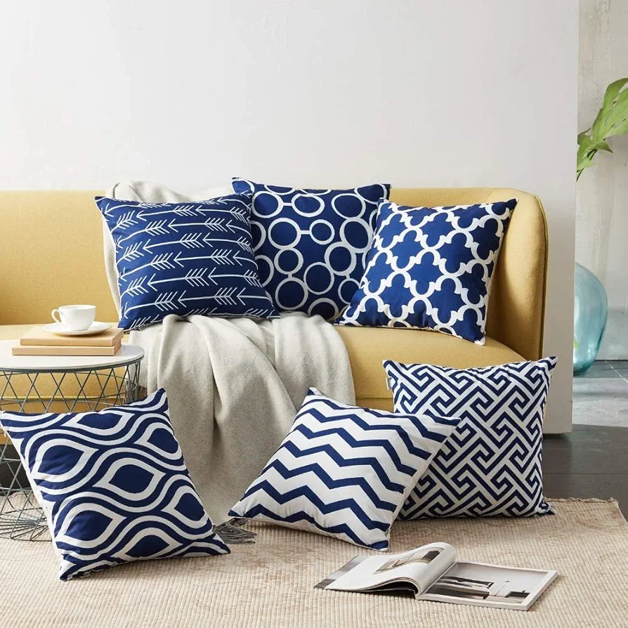 Aerohaven Satin 150TC Cushion Covers Set of 6 Piece Blue Colour