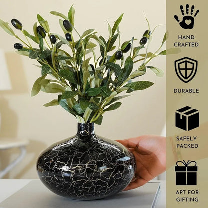 Behoma Metal Flower Vase Crackle Finish Wide Vase Flowers not Included