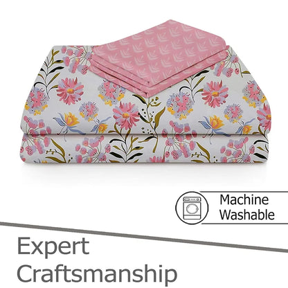 Fresh From Loom Microfiber Soft Cotton Bedsheet for Single Bed Bedsheet for Single Bed 200 TC Hypoallergenic Bed Sheet with 1 Pillow Cover Pink White