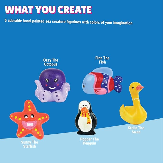 Kalakaram Paint Your Own 5 Figurines Painting Craft Kit for Kids | Sea World Theme Painting Set Diy Painting Kit for Kids