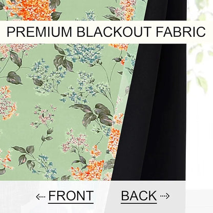 Cloth Fusion Blackout Printed Premium Door Curtains 7 Feet Long Set of 2 Green Coral Colour