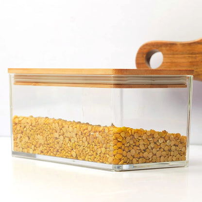 Anko 1 Litre Acrylic Airtight Food Storage Container with Bamboo Wood Lid | BPA-Free | Clear