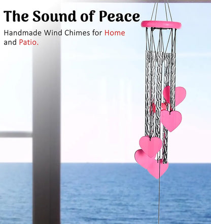Hanging Wind Chimes for Home and Balcony Heart Shape Pink Wind Chime -018
