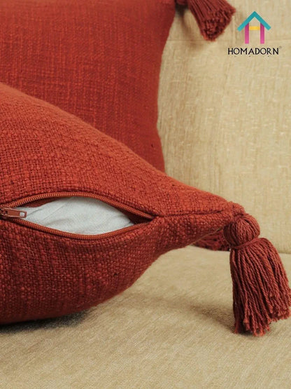 Homadorn Luxury Cotton Handmade Decorative Boho Throw Pillow Covers Rust