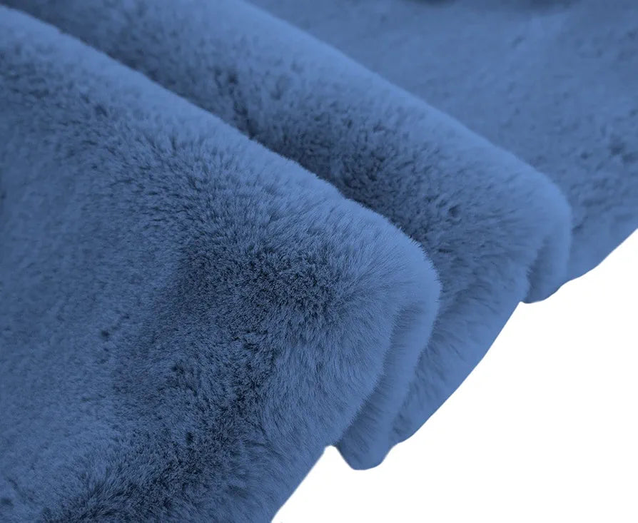 Luxe Home International Ruffle Bath Mat Rabbit Fur 1000 Gsm Bathroom Door Rectangular Foot Mats Rug 60X90 Cm Colour Blue