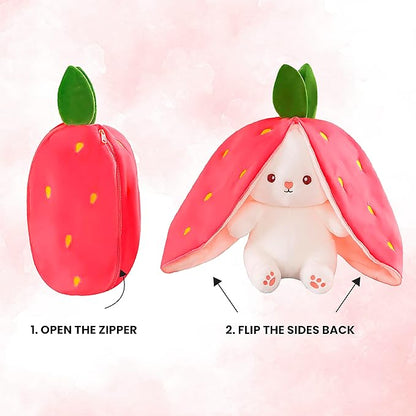 Kidology Plush Toy Pillow Reversible Bunny Cute Rabbit Sofa Pillow Medium Strawberrry Bunny