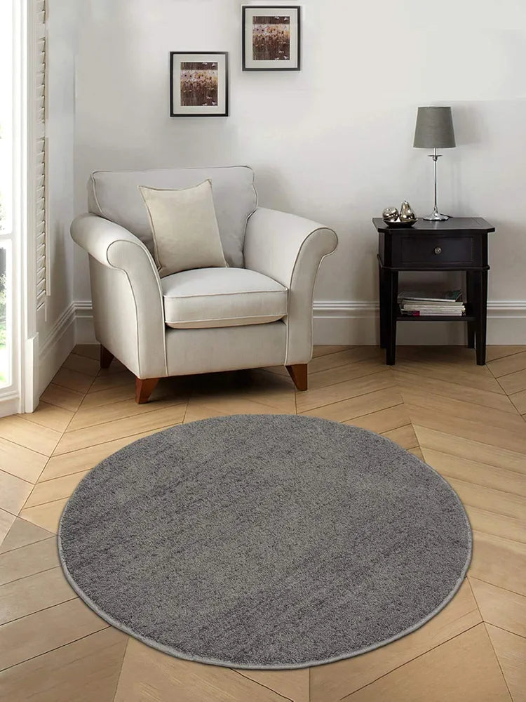 Saral Home Neo Shaggy Yarn Anti-Skid Round Mats Colour Dark Grey