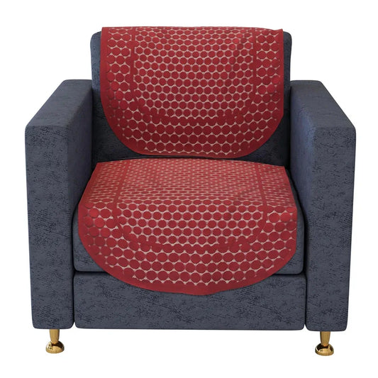 Kuber Industries Sofa Cover Net Sofa Slipcover Set 5-Seater Dot Design Maroon