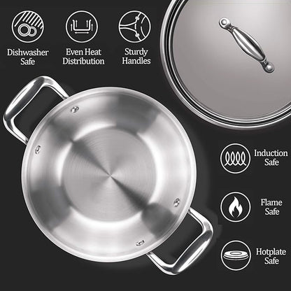 Milton Pro Cook Triply Stainless Steel 20 Cm Kadai With Lid, 1.6 Litres - 740 gms