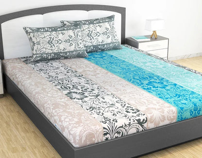 Divine Casa 100% Cotton 144 TC King Size Bedsheet with 2 Pillow Covers Colour Grey & Blue