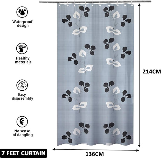 Kuber Industries Shower Curtain Bathroom Shower Curtain 8 Rings Curtain Painting Grey