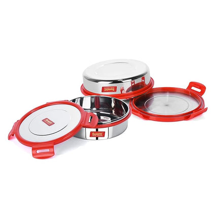 Sumeet Airtight & Leak Proof Steelexo S. S.Lunch Box Lid Size 600 ml Set of 2pc -Red