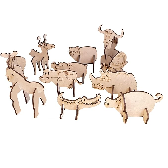 Mini Leaves 3D Animals Puzzles for Kids 12 Count | Wooden DIY Animals Puzzle Toy Set | 12 Different Shapes 3D Puzzles