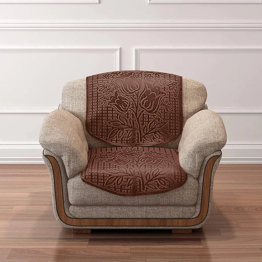 Cloth Fusion Italian Velvet Sofa Cover 5 Seater Set Perfect Floral Embossed Sofa Cover 3 Seater and 2 Seater Brown