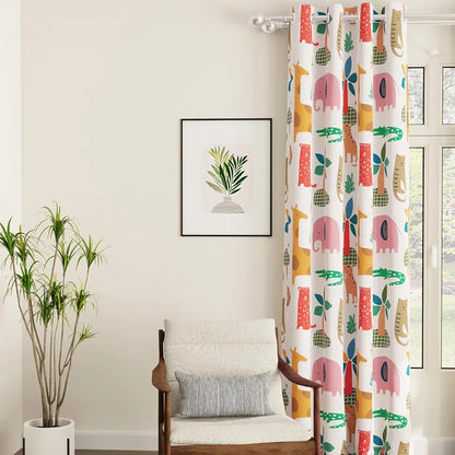 Urban Space Digital Printed Blackout Curtains for Door Bedroom Room Darkening Blackout Kids Decorative Curtains, 1 Piece Curtain Jungel Safari Buttercream