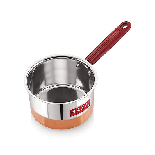 Hazel Stainless Steel Flat Patila 1.5 litres Sauce Pan Cookware with Copper Bottom