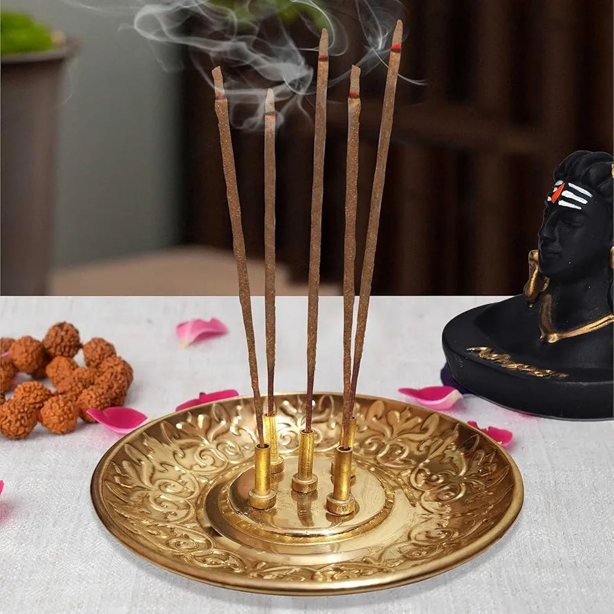 Pure Source India Handcrafted Brass Incense Holder 5 Stick Burner Antique gold