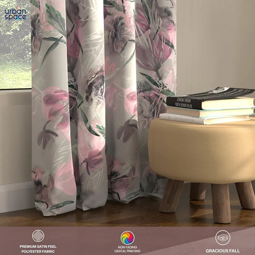 Urban Space Digital Printed Blackout Curtains for Door Bedroom Room Darkening Blackout Kids Decorative Curtains Winter Crocus Pink