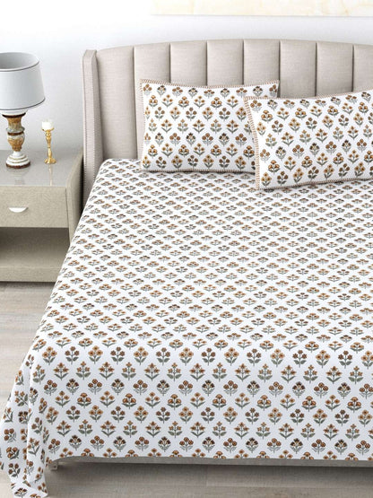 100% Pure Cotton Traditional Printed Bedsheet for Double Bed King Size Bedsheet with 2 Pillow Covers