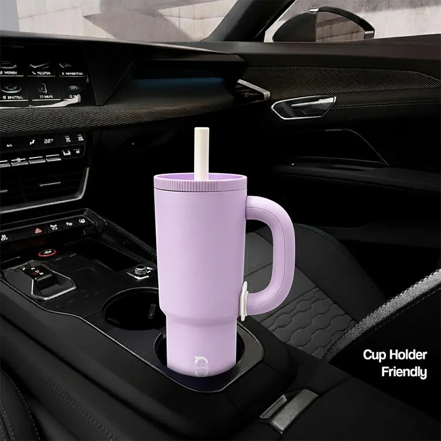 House of Quirk 1200ml Stainless Steel Tumbler with Handle, Straw & Straw Cap | Leakproof Water Bottle | Large Capacity Travel Mug 