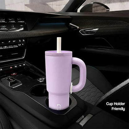House of Quirk 1200ml Stainless Steel Tumbler with Handle, Straw & Straw Cap | Leakproof Water Bottle | Large Capacity Travel Mug 