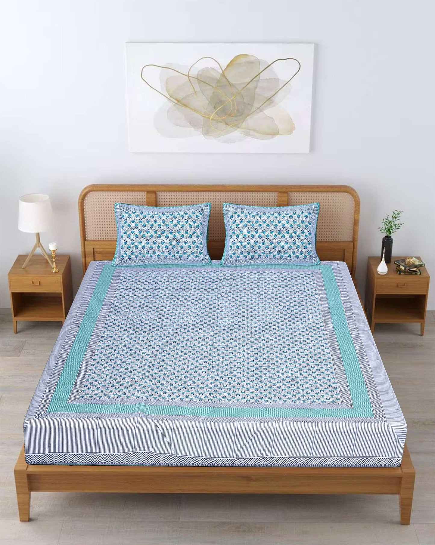 100% Pure Cotton Traditional Printed Bedsheet for Double Bed King Size Bedsheet with 2 Pillow Covers