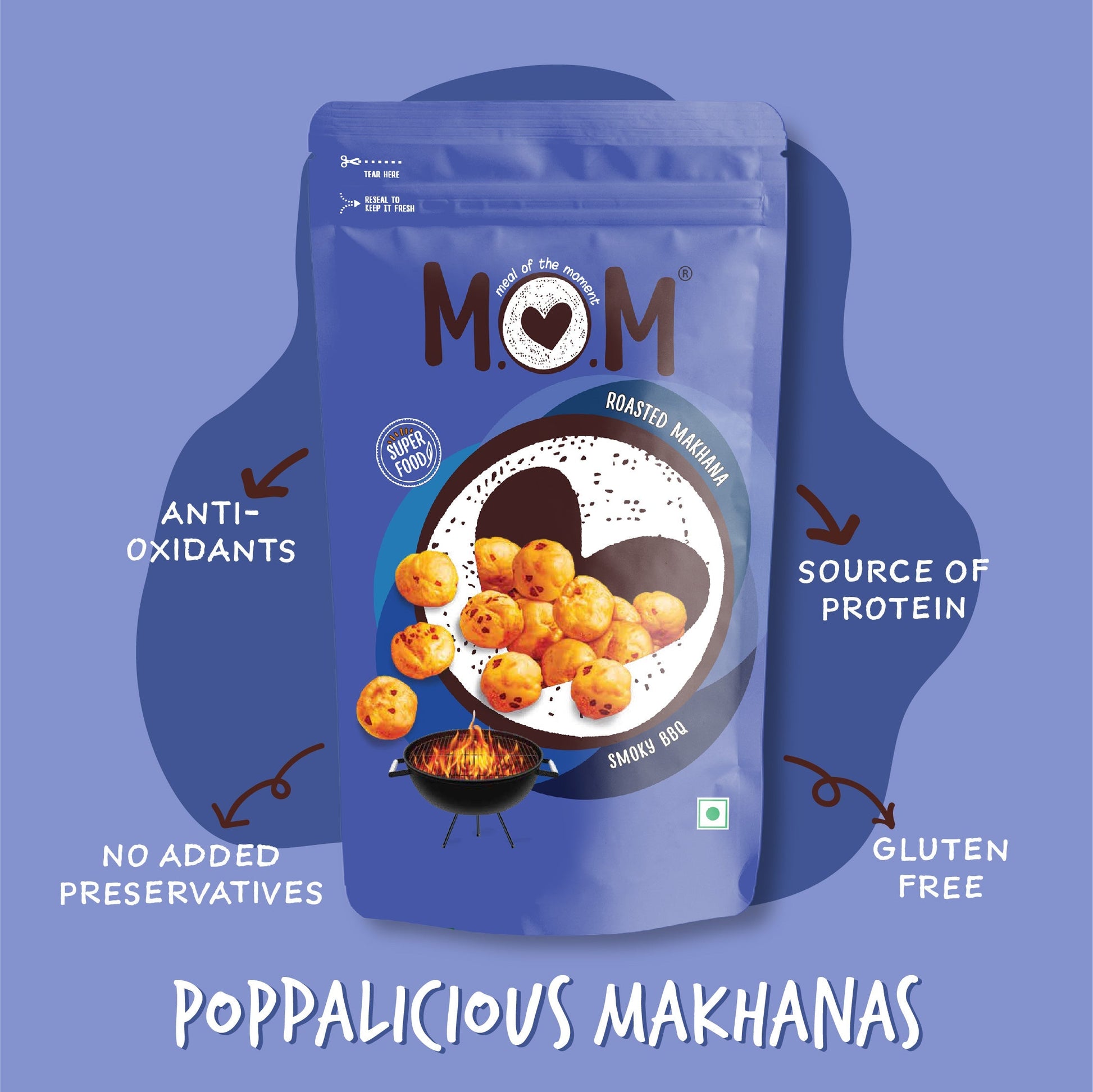 Roasted Smoky BBQ Makhana, 62g - Gluten Free | Anti Oxidants | MSG Free | Zero Trans Fat | No added Preservatives and No artificial