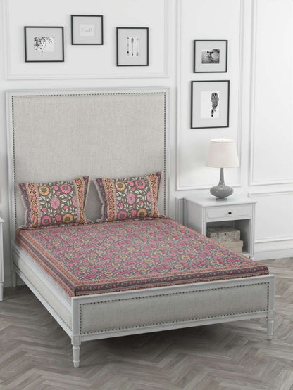 100% Pure Cotton Traditional Printed Bedsheet for Double Bed King Size Bedsheet with 2 Pillow Covers