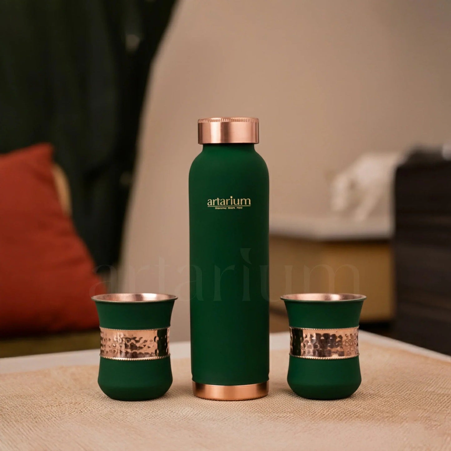 Artarium Copper Bottle with Copper Cups Gift Combo