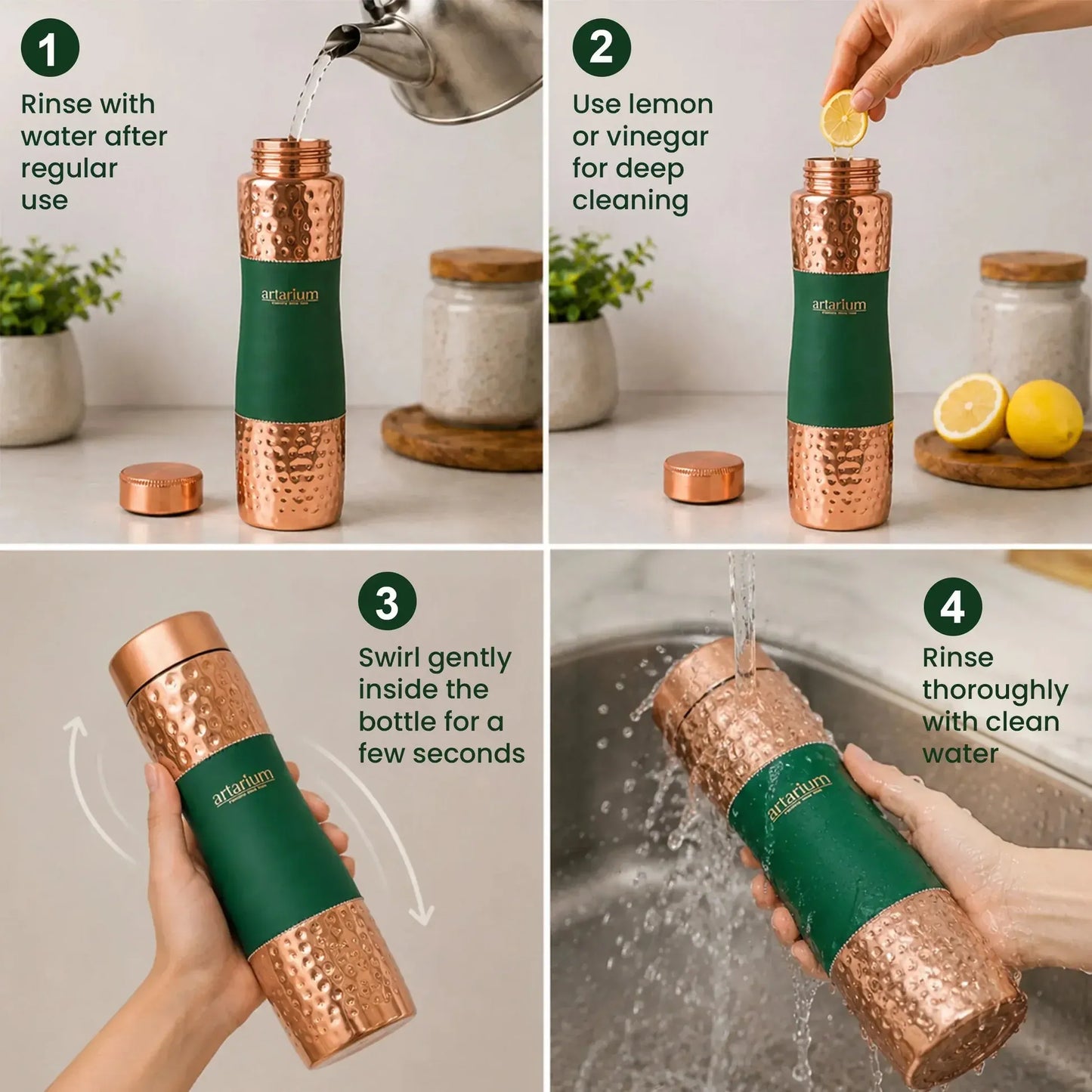 Artarium Eco-Friendly Copper Water Bottle 1L Plain Finish