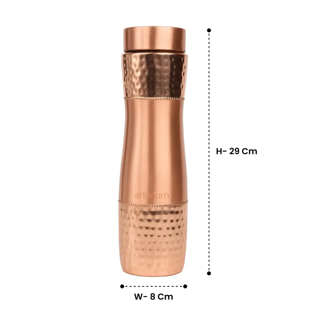 Artarium Hammered Copper Bottle with Copper Cap and Straw Set