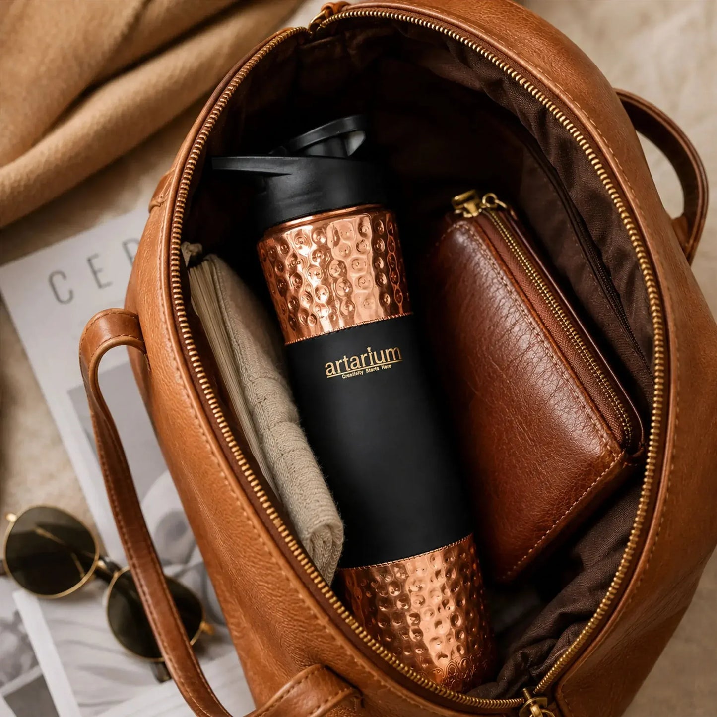 Artarium Copper Sipper Bottle with Sipper Cap 1L