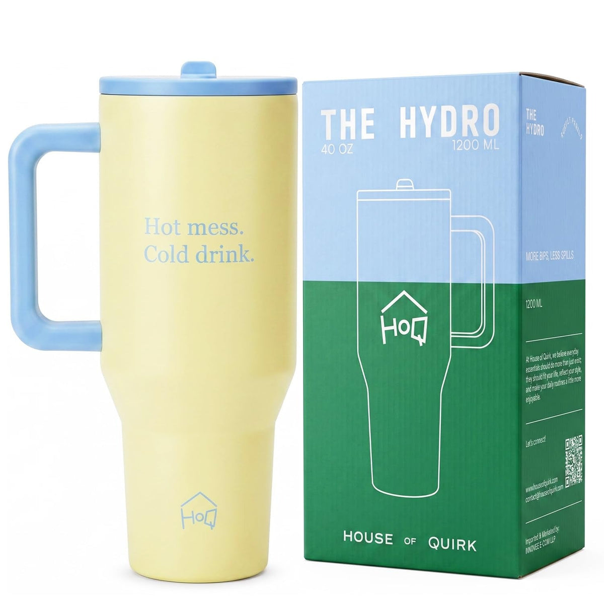 House of Quirk 1200ML Tumbler with Handle & Simple Flip Straw - Avocado