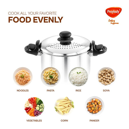 PrayLady Stainless Steel Strainer Pot without Glass Lid Induction Base