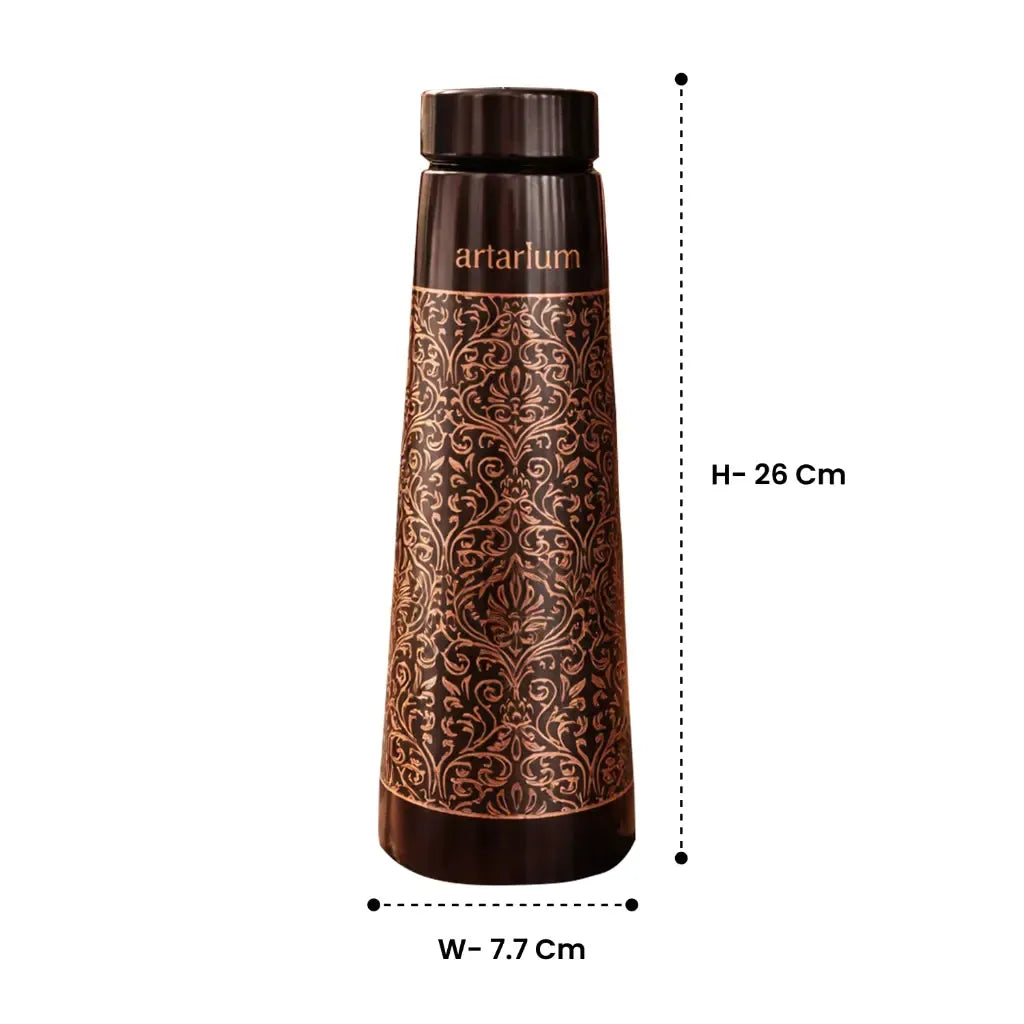 Artarium Etching Copper Bottle with Copper Straw Set