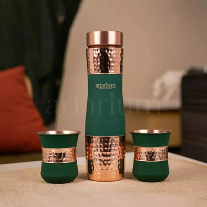 Artarium Hammered Copper Bottle with Copper Cups Gift Set
