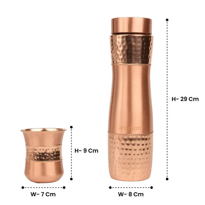 Artarium Hammered Copper Bottle with Copper Cap and Glass Set