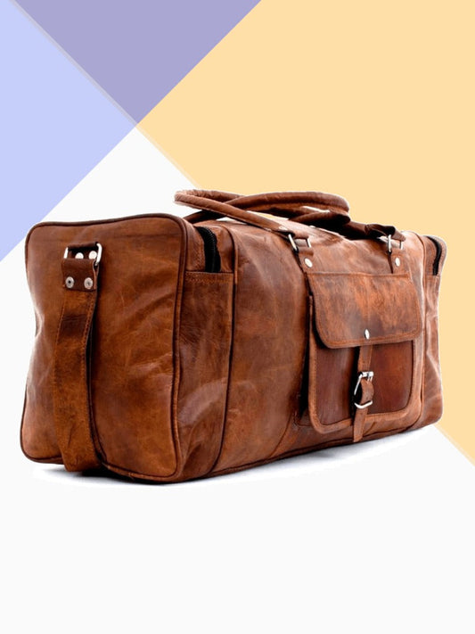 Craftshades – 20 inch 3 Outer Pockets (Expandable) Edge Handcrafted Duffle Goat Leather Bag | 100% Genuine Leather